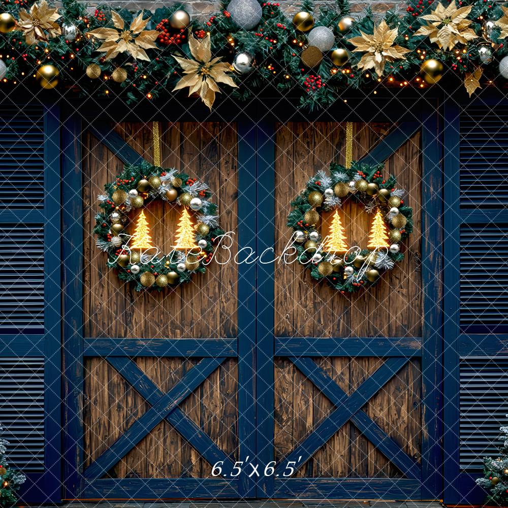 Kate Weihnachten Tür Nussknacker Kranz Blau Hintergrund Entworfen von Mini MakeBelieve - Kate Backdrop.de