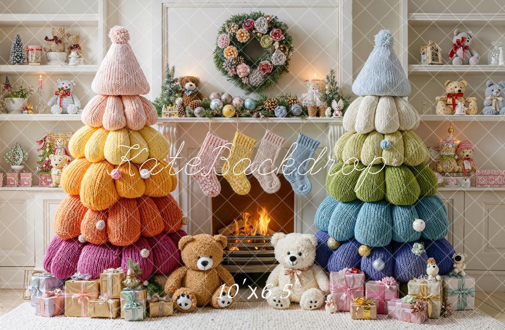 Kate Weihnachten Strickbäume Kamin Bunt Fleece Hintergrund Entworfen von Emetselch - Kate Backdrop.de