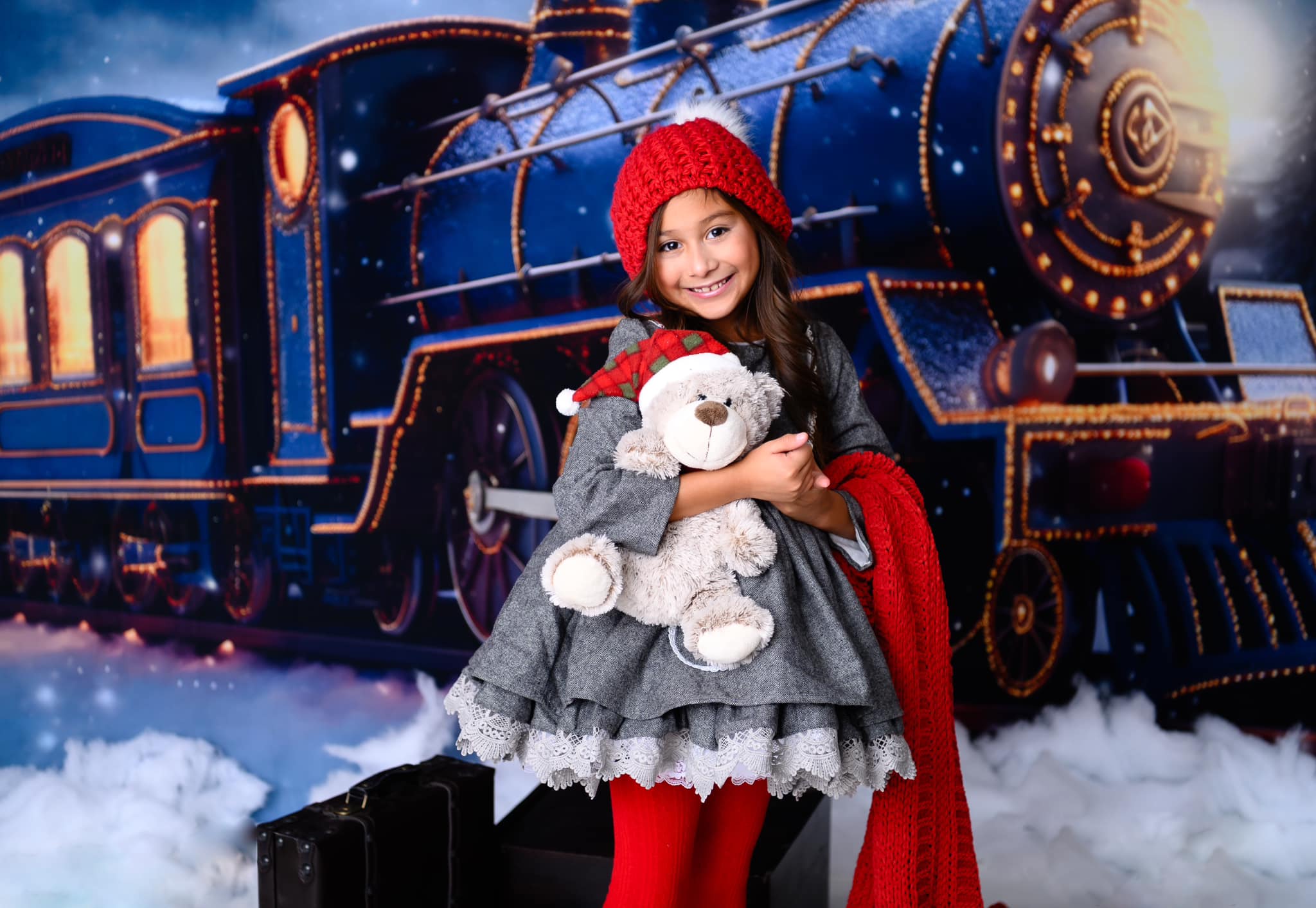 Kate Winter Weihnachten-Zug in der verschneiten Nachtkulisse für Fotografie - Kate Backdrop.de