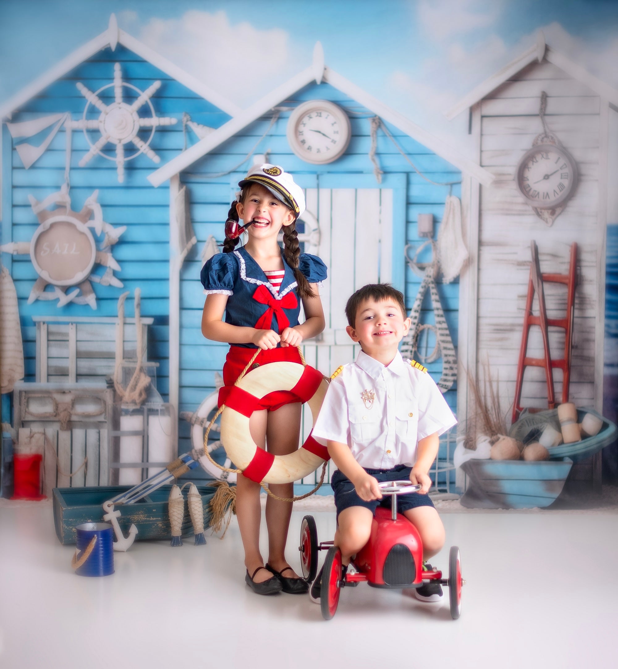 Kate Seaside Nautical Sommer Blau Haus Hintergrund von Chain Photography - Kate Backdrop.de