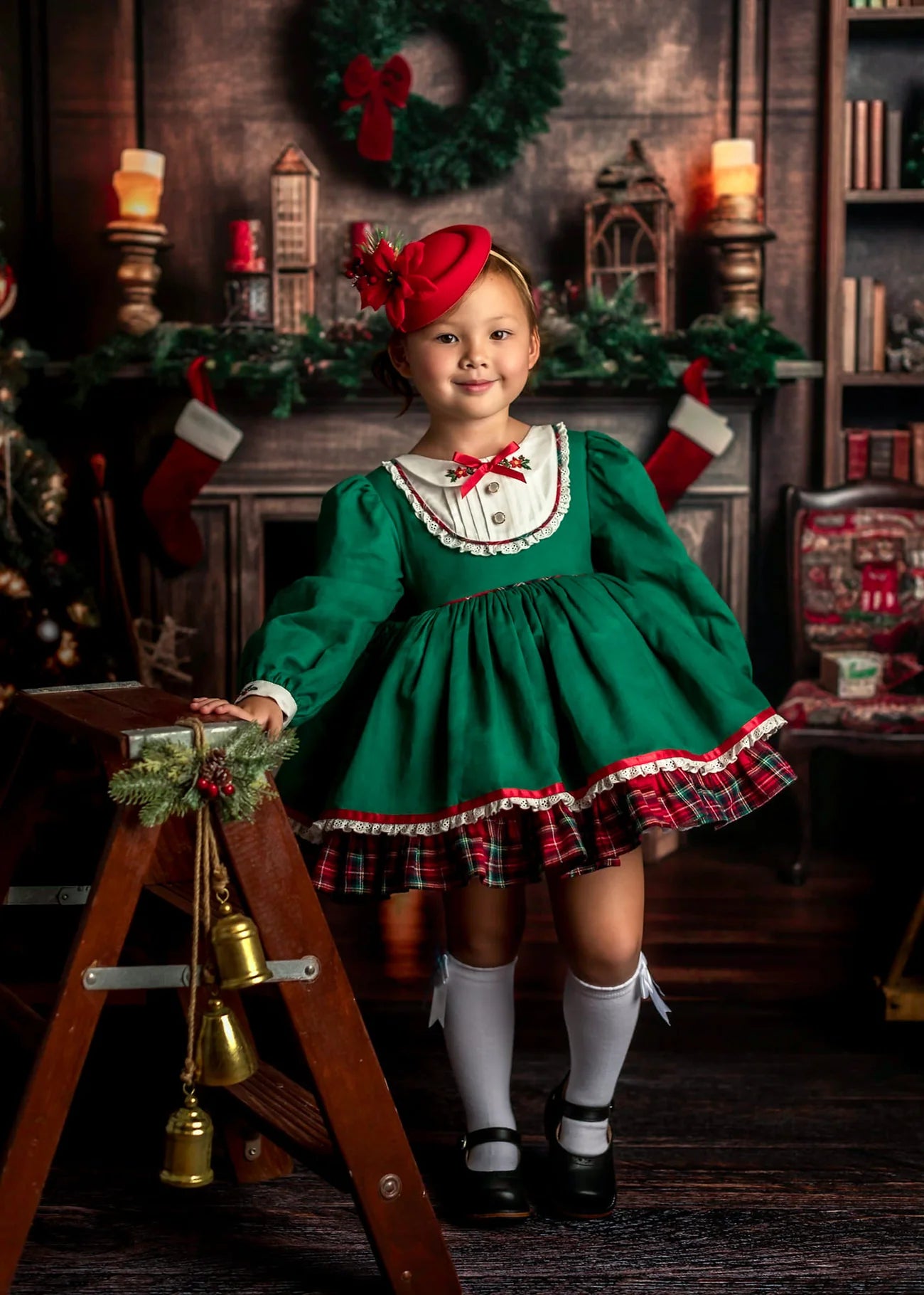 Kate Weihnachten Kamin Hintergrund+Dark Wood Barn Gummibodenmatte - Kate Backdrop.de