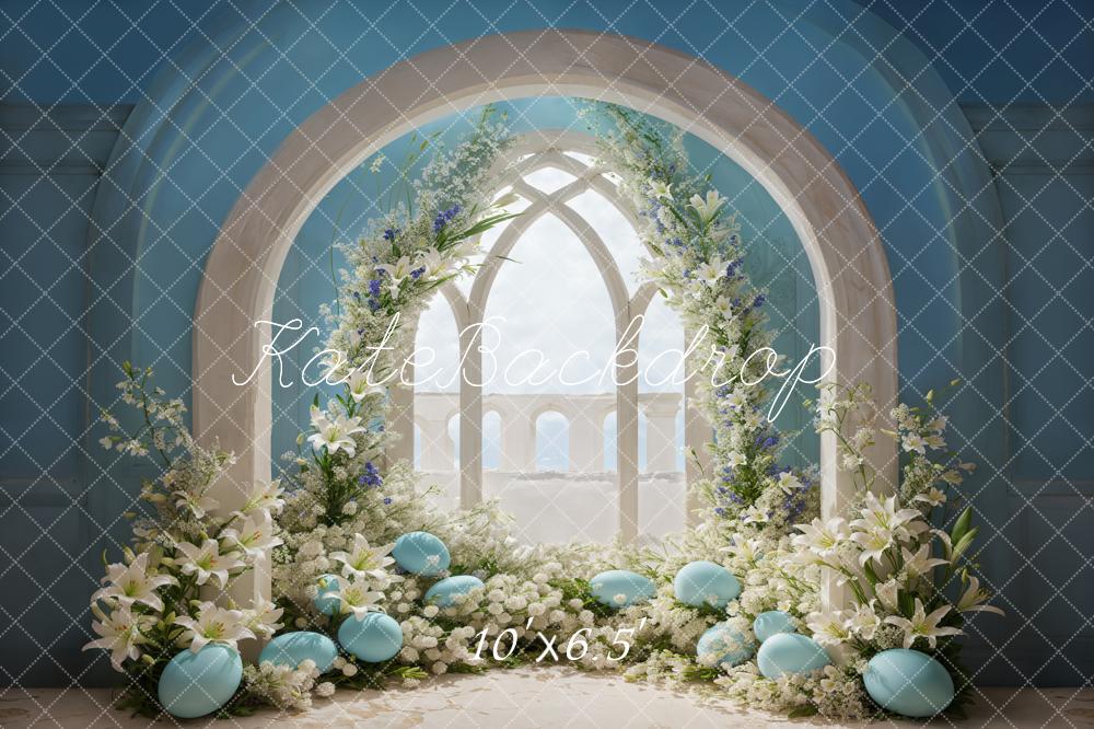 Kate Ostern Bogen Blaue Eier Blumendeko Hintergrund Entworfen von Emetselch - Kate Backdrop.de