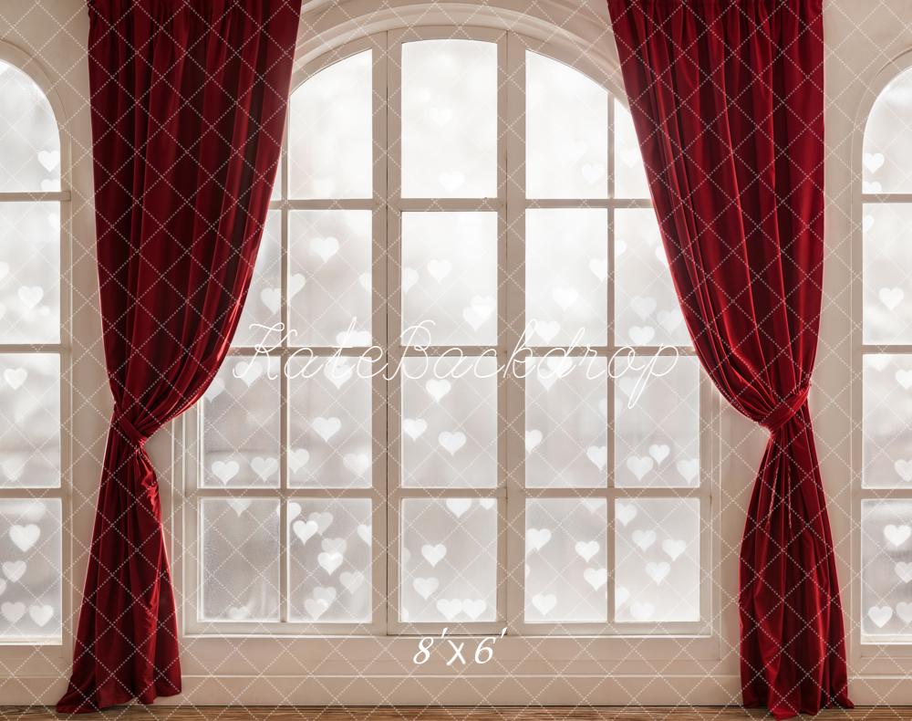 Kate Romantik Fenster Rote Vorhänge Bokeh Fleece Hintergrund Entworfen von Emetselch