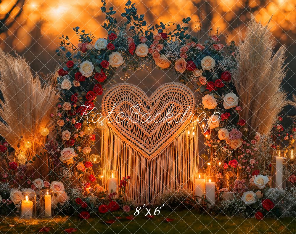 Kate Valentinstag Herz Makramee Blumen Romantisch Fleece Hintergrund Entworfen von Emetselch
