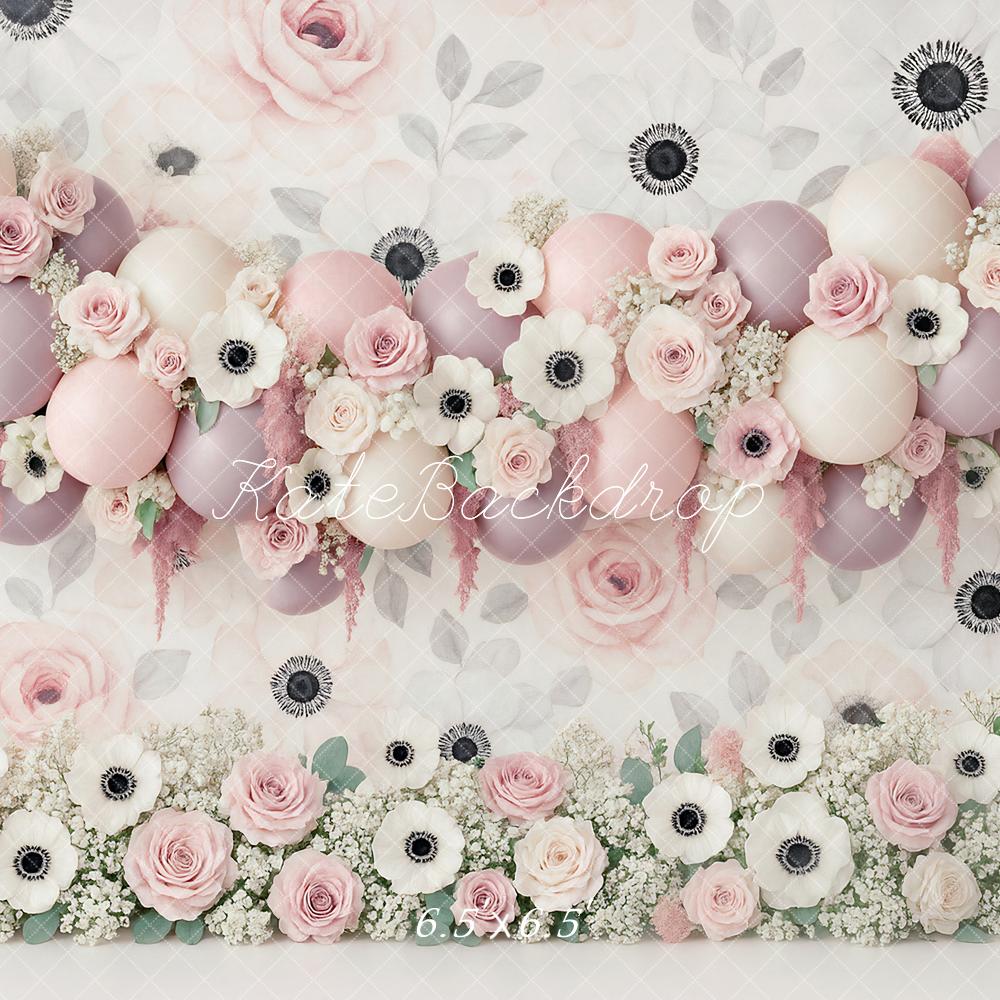 Kate Geburtstag Blumen Luftballons Pastell Hintergrund Entworfen von Ashley Paul - Kate Backdrop.de