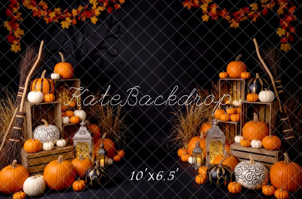 Kate Herbst Kürbis Laternen Vintage Hintergrund Entworfen von Patty Roberts - Kate Backdrop.de