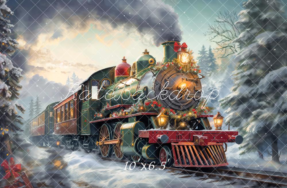 Kate Weihnachten Eisenbahn Winterwald Schnee Fleece Hintergrund Entworfen von Emetselch