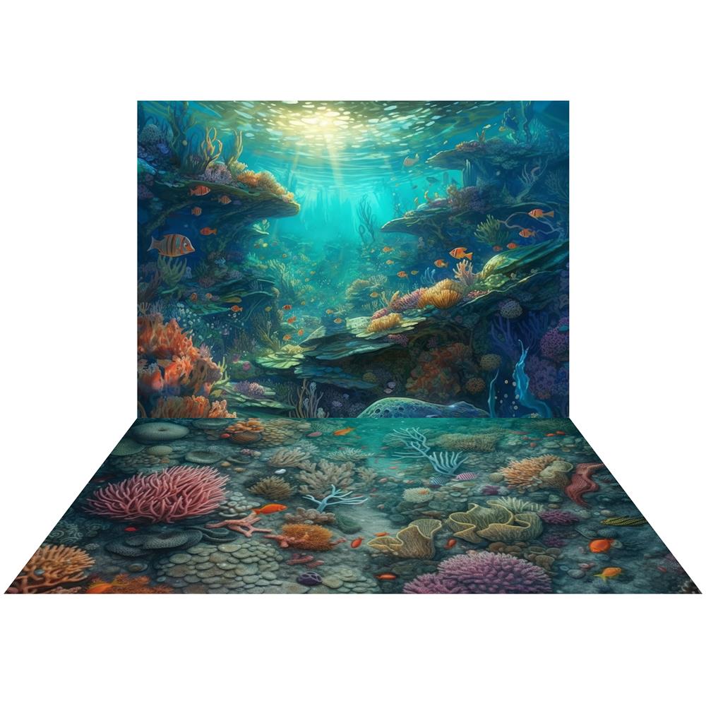 Kate Sommer Unterwasser Ozean Riff Hintergrund+Mermaid Ocean Reef Gummi Bodenmatte - Kate Backdrop.de