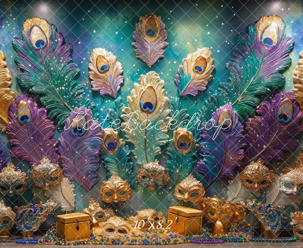 Kate Karneval Pfauenfedern Masken Bunt Hintergrund Entworfen von Mini MakeBelieve