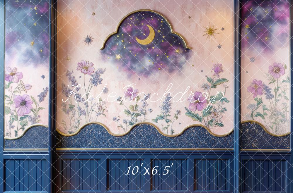 Kate Nacht Himmel Mond Sterne Blumen Hintergrund Entworfen von Mini MakeBelieve - Kate Backdrop.de