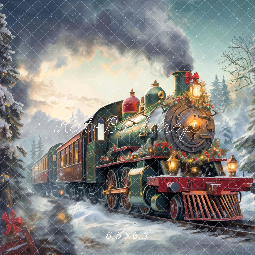 Kate Weihnachten Dampflok Schnee Winterwald Hintergrund Entworfen von Emetselch