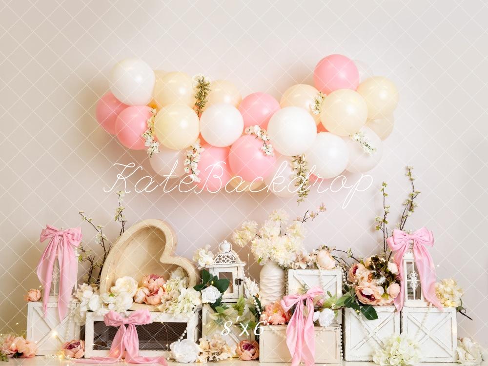 Kate Blumen Ballons Holzkisten Romantisch Hintergrund Entworfen von Megan Leigh - Kate Backdrop.de