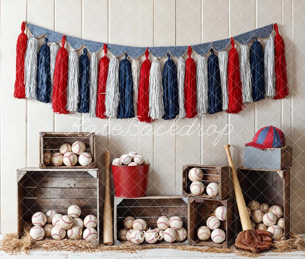 Kate Baseball Holzkisten Bälle Vintage Fleece Hintergrund Entworfen von Emetselch - Kate Backdrop.de