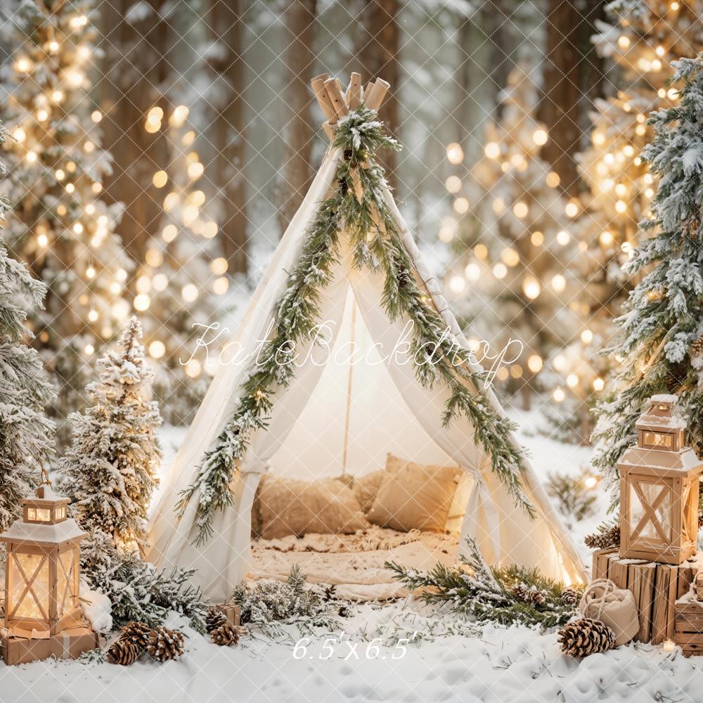 Kate Weihnachten Winterwald Zelt Lichter Hintergrund Entworfen von Emetselch - Kate Backdrop.de