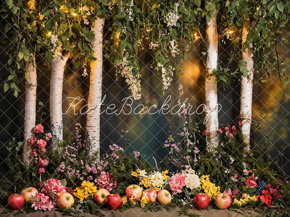 Kate Wald Birken Blumen Äpfel Hintergrund Entworfen von Emetselch