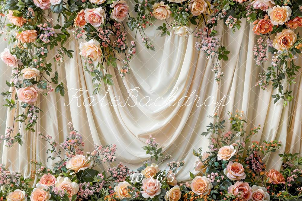 Kate Hochzeit Rosen Vorhang Creme Hintergrund Entworfen von Emetselch - Kate Backdrop.de