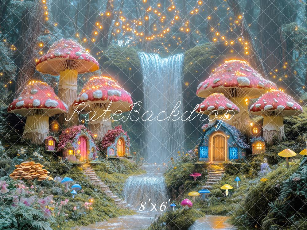 Kate Märchenwald Pilzhäuser Wasserfall Magisch Hintergrund Entworfen von Mini MakeBelieve - Kate Backdrop.de