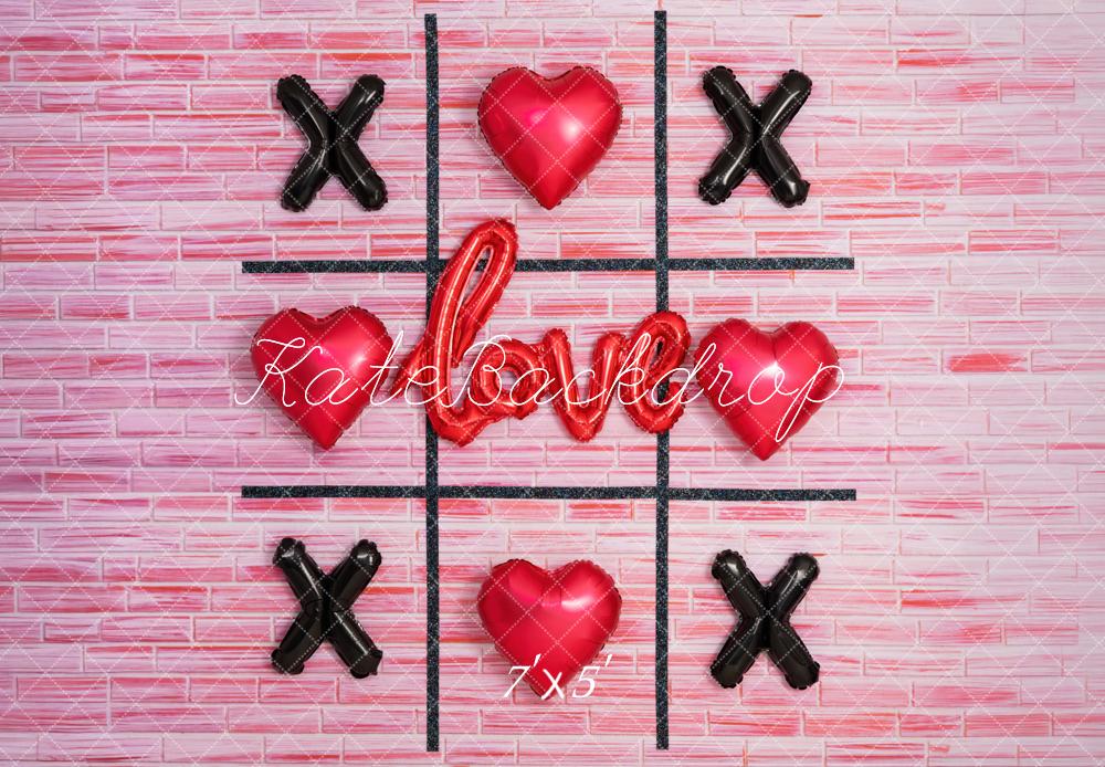 Kate Valentinstag Tic Tac Toe Ballons Rosa Hintergrund Entworfen von Mini MakeBelieve - Kate Backdrop.de