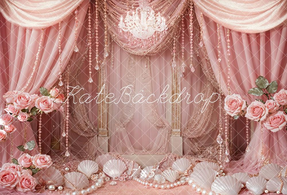 Kate Prinzessin Roségold Vorhang Rosen Muscheln Hintergrund Entworfen von Emetselch - Kate Backdrop.de