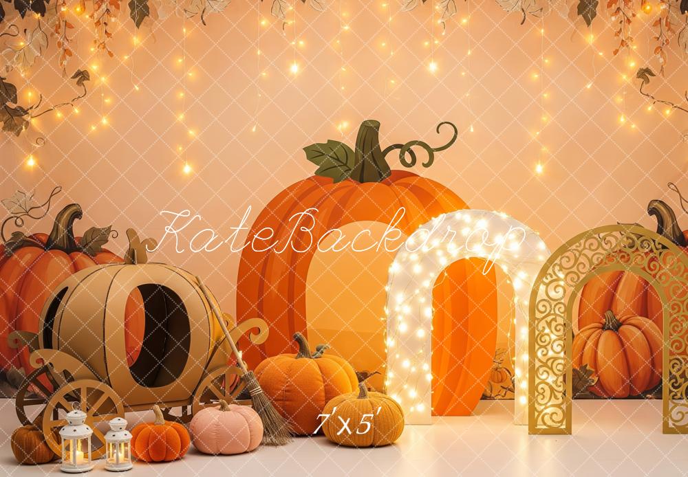 Kate Herbst Kürbis Kutsche Lichter Hintergrund Entworfen von Patty Roberts