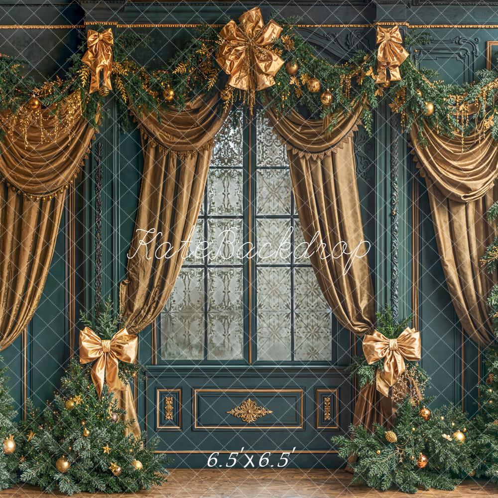Kate Weihnachten Fenster Gold Girlande Hintergrund Entworfen von Emetselch - Kate Backdrop.de