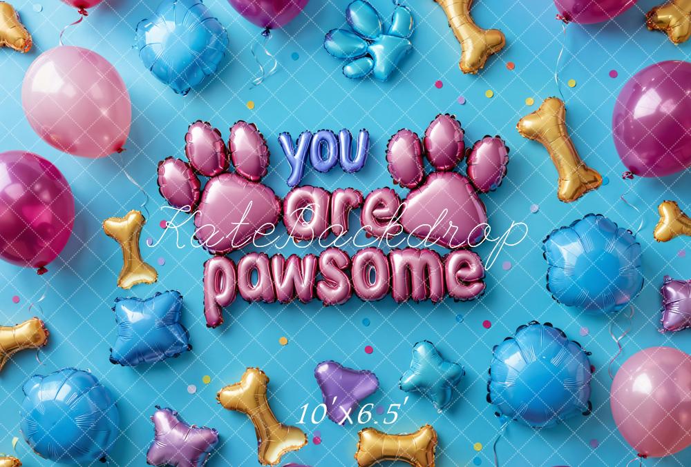 Kate Kinder Geburtstag Pfoten Ballons Blau Fleece Hintergrund Entworfen von Emetselch