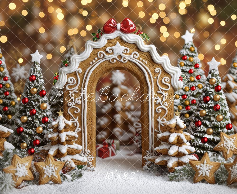 Kate Weihnachten Lebkuchenbogen Tannenbäume Bokeh Hintergrund Entworfen von Mini MakeBelieve - Kate Backdrop.de