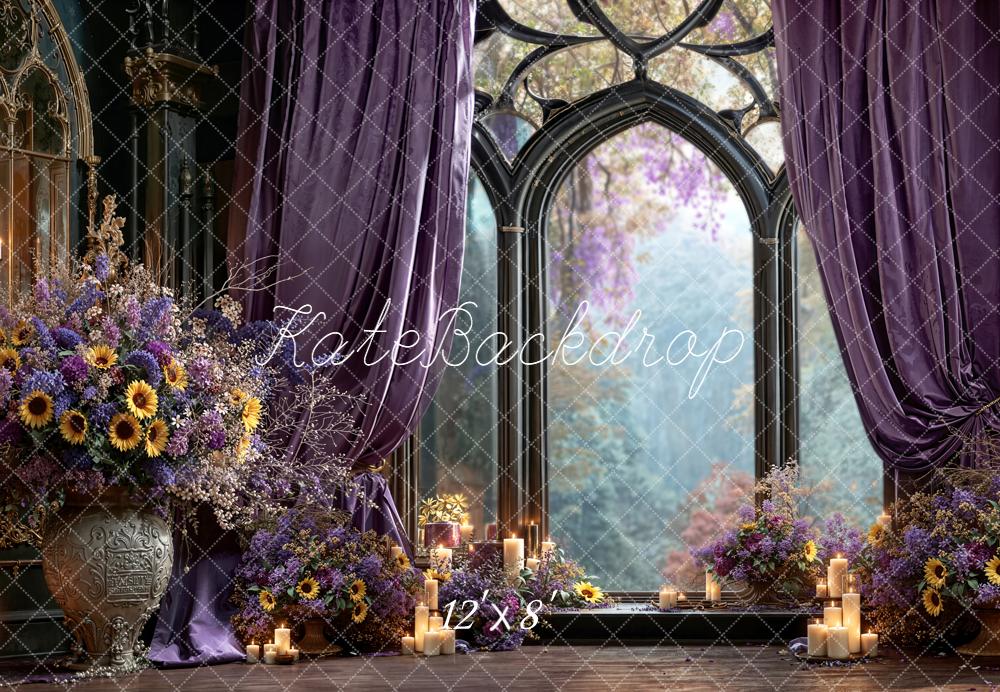 Kate Blumen Fenster Vorhang Lila Hintergrund Entworfen von Emetselch - Kate Backdrop.de