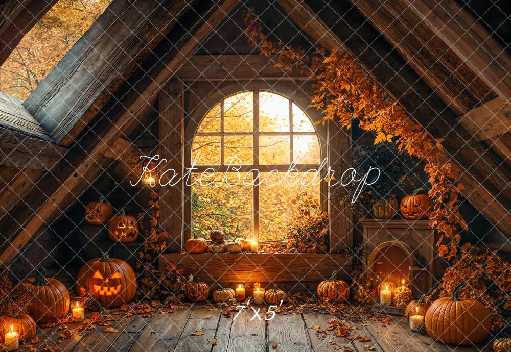 Kate Halloween Kürbisse Dachboden Rustikal Hintergrund Entworfen von Emetselch - Kate Backdrop.de