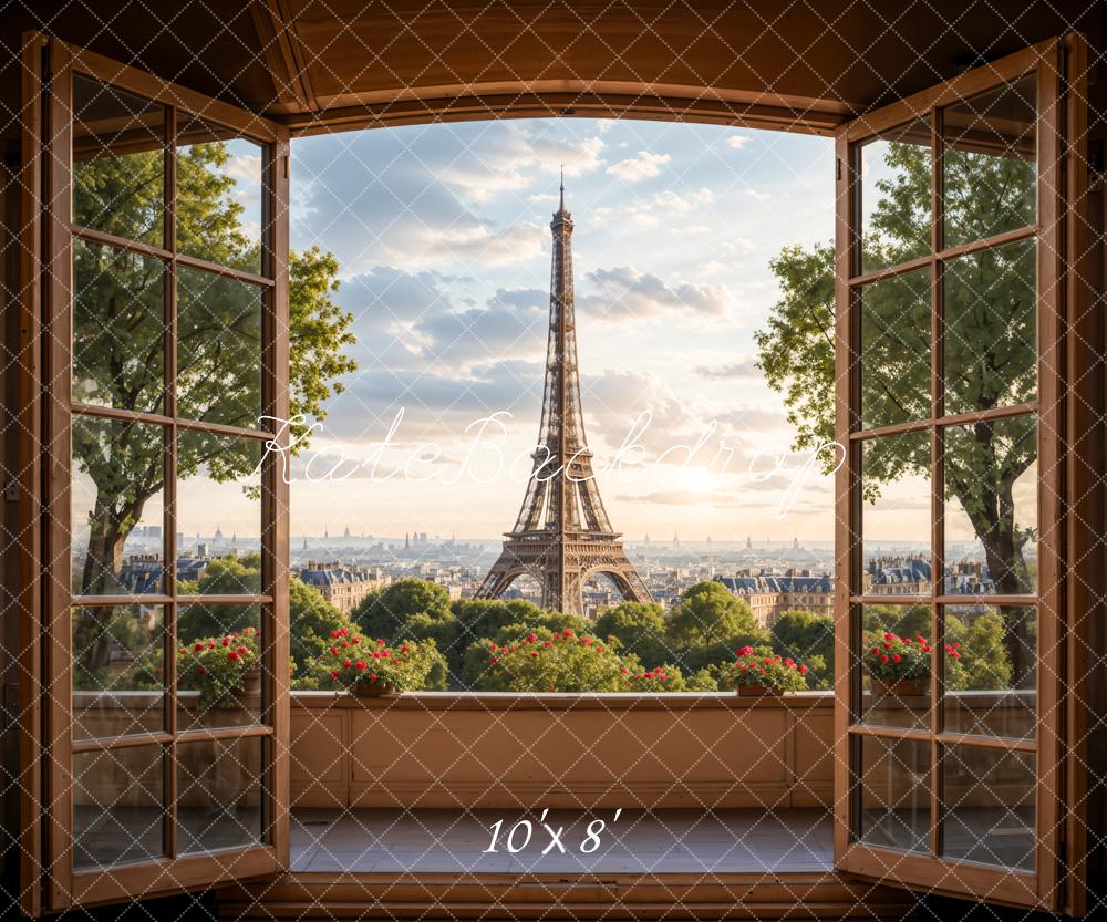 Kate Paris Eiffelturm Fenster Romantisch Hintergrund Entworfen von Emetselch - Kate Backdrop.de