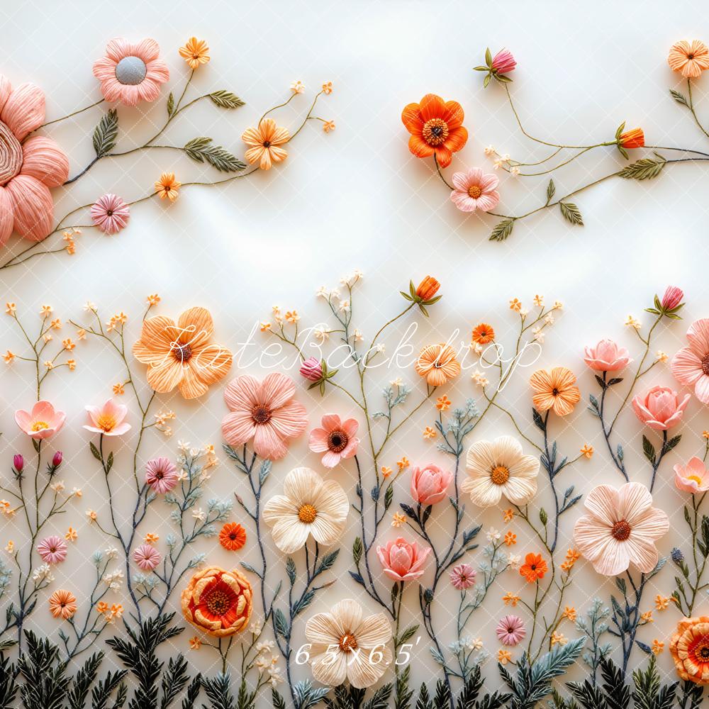 Kate Blumen Stickerei Bunt Hintergrund Entworfen von Mini MakeBelieve