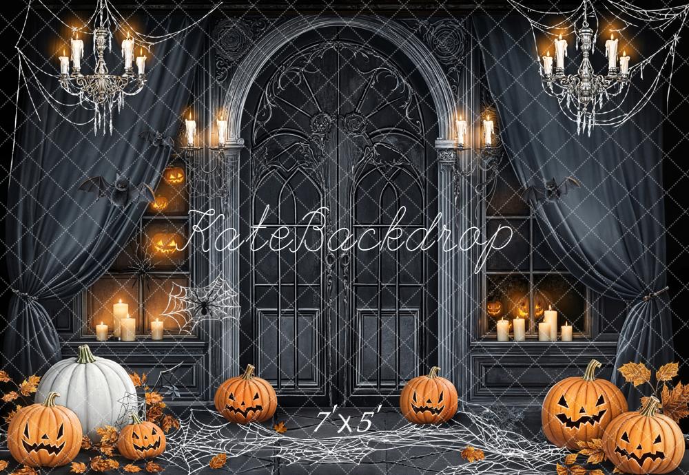 Kate Halloween Kürbisse Spinnweben Dunkel Hintergrund Entworfen von Chain - Kate Backdrop.de