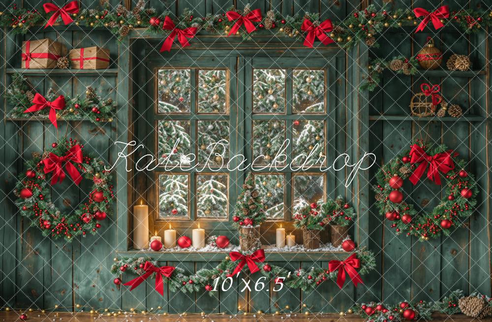 Kate Weihnachten Fenster Kranz Rustikal Hintergrund Entworfen von Emetselch