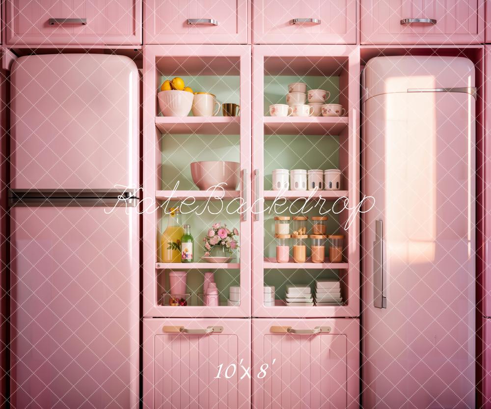 Kate Küche Rosa Kühlschrank Geschirr Hintergrund Entworfen von Emetselch - Kate Backdrop.de