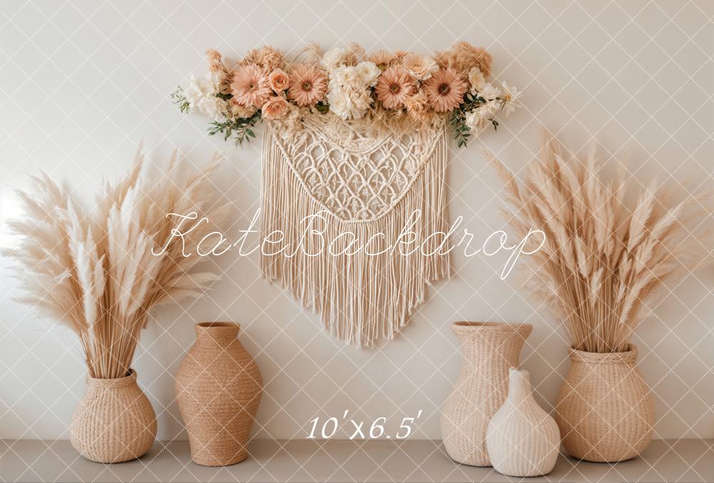 Kate Boho Makramee Pampasgras Beige Fleece Hintergrund Entworfen von Emetselch - Kate Backdrop.de