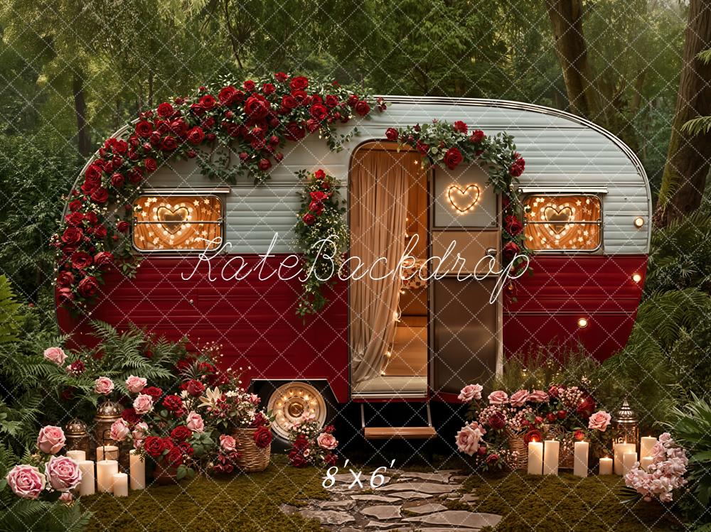 Kate Romantik Wohnwagen Rosen Lichter Wald Fleece Hintergrund Entworfen von Emetselch