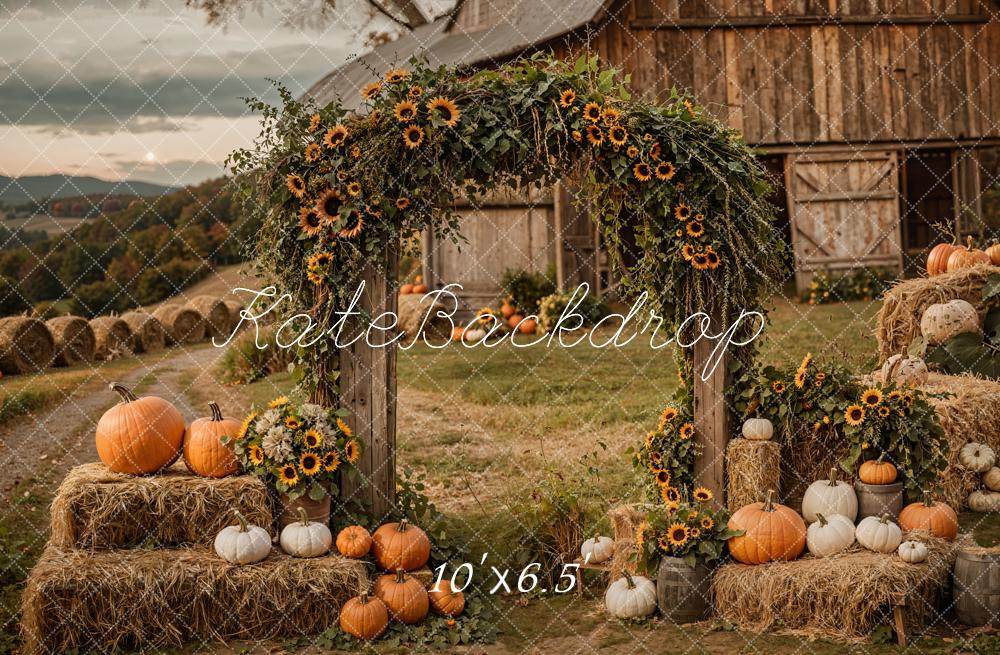 Kate Herbst Kürbis Sonnenblumen Scheune Fleece Hintergrund Entworfen von Emetselch - Kate Backdrop.de