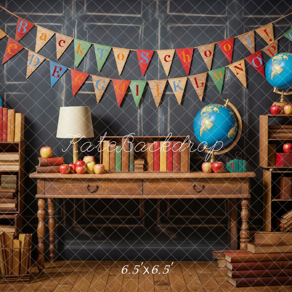 50%OFF-Kate Zurück zur Schule Globus Bücher Schwarze Retro Wand Hintergrund - Kate Backdrop.de