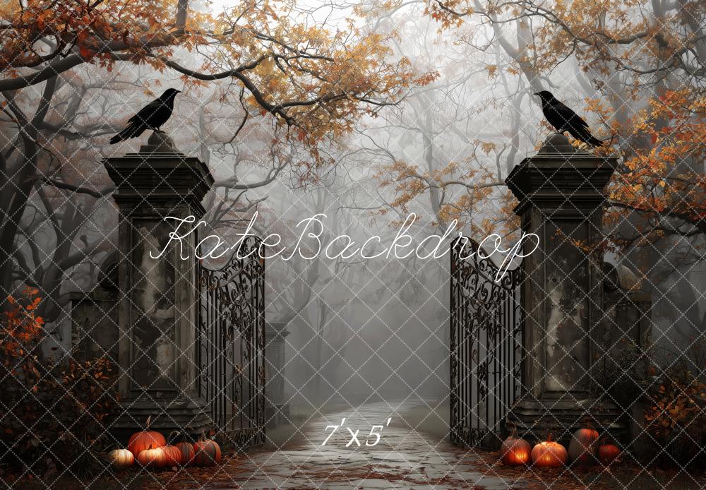 Kate Halloween Tor Rabe Kürbis Nebel Hintergrund Entworfen von Patty Roberts - Kate Backdrop.de