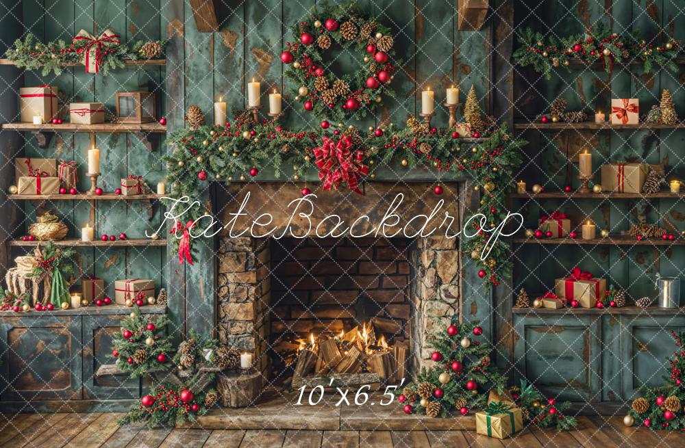 Kate Weihnachten Kamin Geschenke Grün Hintergrund Entworfen von Emetselch