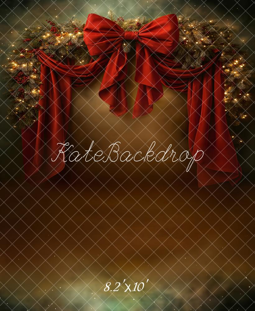 Kate Weihnachten Tannenzweige Rote Schleife Braun Hintergrund Entworfen von Chain - Kate Backdrop.de