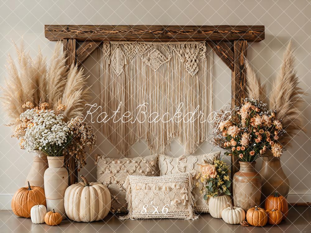 Kate Herbst Boho Kürbisse Makramee Fleece Hintergrund Entworfen von Emetselch