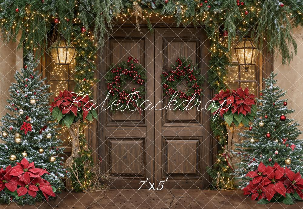Kate Weihnachten Tür Kranz Tannenbaum Rot Hintergrund Entworfen von Emetselch - Kate Backdrop.de