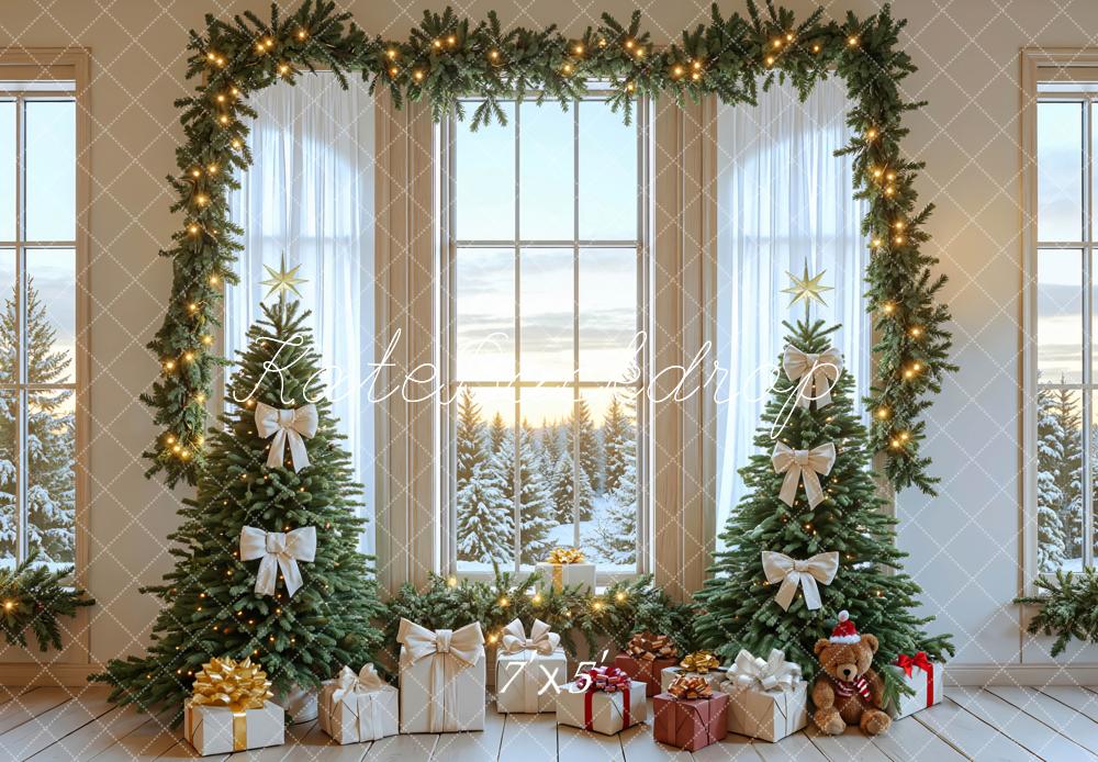 Kate Weihnachten Tannenbaum Fenster Lichter Hintergrund Entworfen von Mini MakeBelieve - Kate Backdrop.de