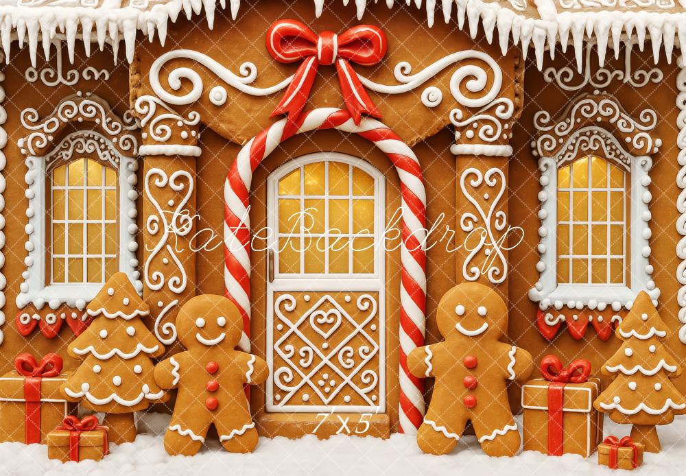 Kate Weihnachten Lebkuchenhaus Zuckerstange Rot Hintergrund Entworfen von Patty Roberts - Kate Backdrop.de