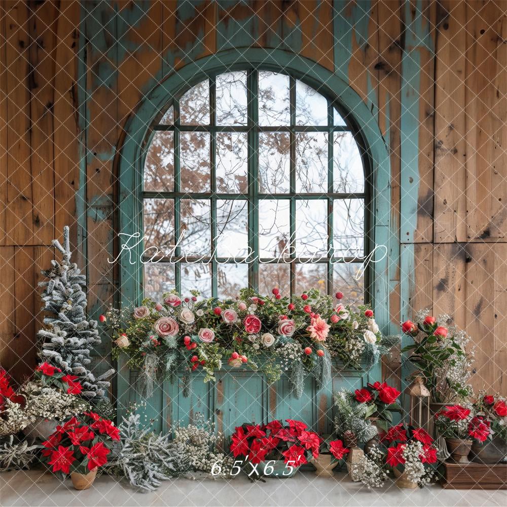 Kate Weihnachten Fenster Blumen Holz Hintergrund Entworfen von Laura Bybee - Kate Backdrop.de
