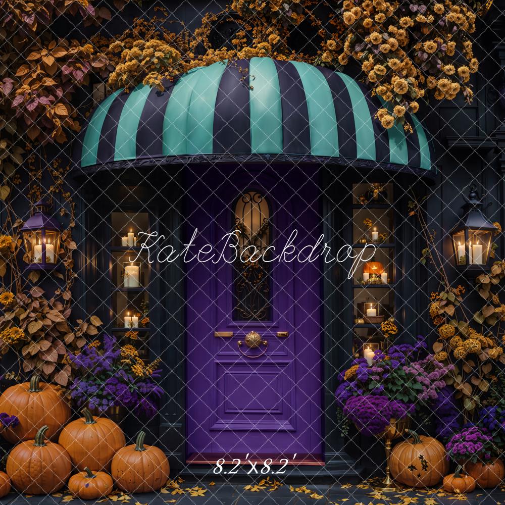 Kate Halloween Kürbisse Tür Lila Hintergrund Entworfen von Emetselch - Kate Backdrop.de