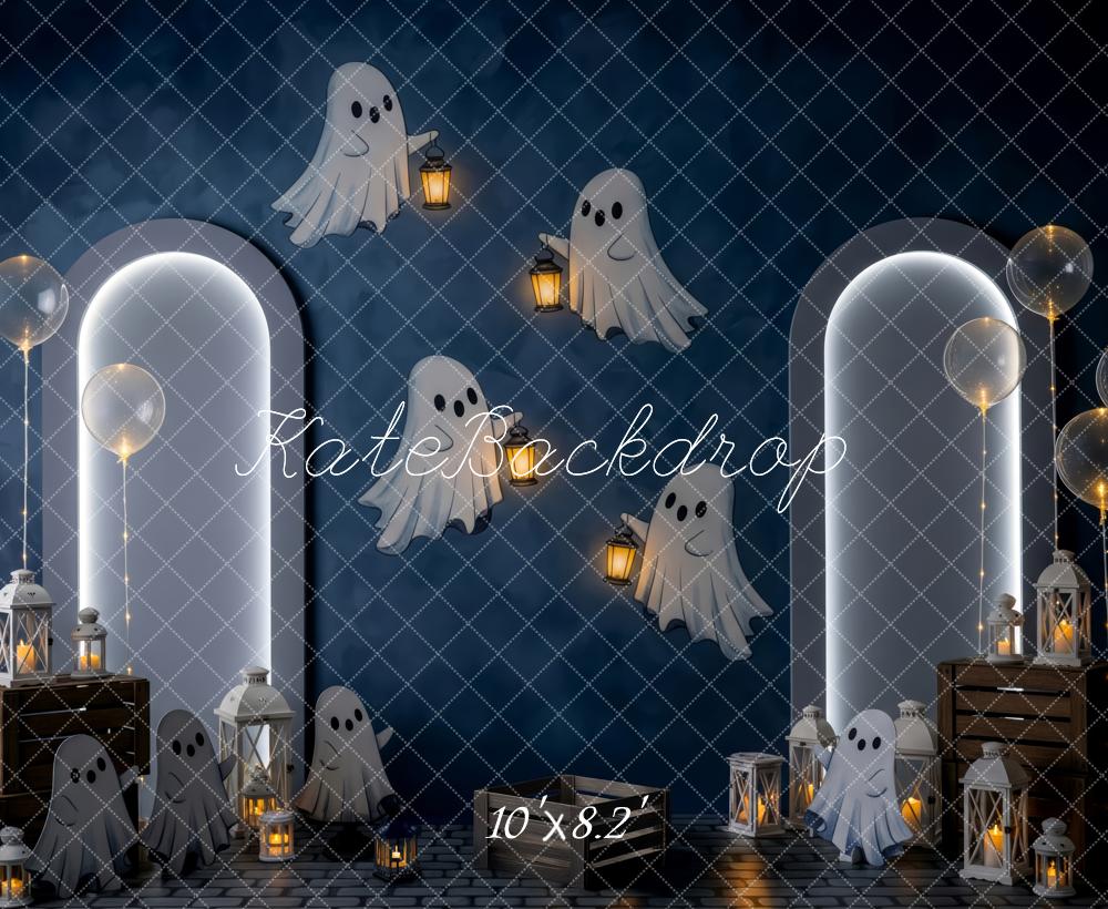 Kate Halloween Geister Laternen Dunkelblau Hintergrund Entworfen von Patty Roberts - Kate Backdrop.de