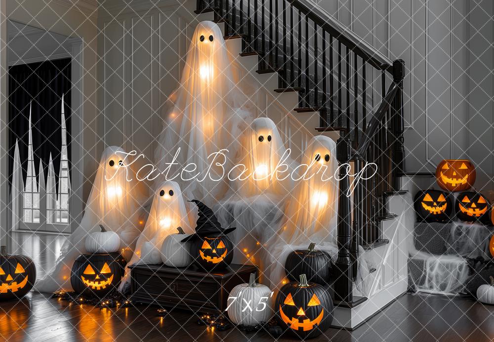 Kate Halloween Geister Kürbisse Treppe Hintergrund Entworfen von Mini MakeBelieve - Kate Backdrop.de