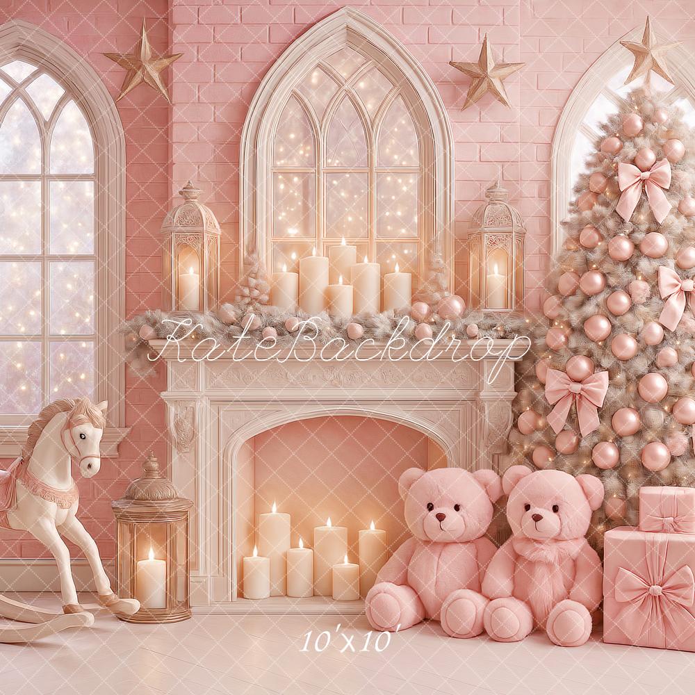 Kate Weihnachten Kamin Weihnachtsbaum Rosa Hintergrund Entworfen von Ashley Paul - Kate Backdrop.de